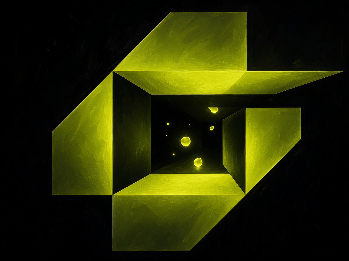 Chartreuse slabs forming a dark corridor with points of light inside